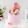 Cake Tools Pink Children's Birthday Topper Soft Pottery Ornament Ccute Cartoon Cow Plug-In harts Bakning Happy Party Decoration