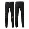 American Fashion Amiryes Hole Patch Straight Zipper Fly Elastic Black Slim Jean