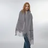 Scarves 2023Winter SolidPlush Women'sScarf Pocket Design For Warmth Face Blocking Wind Proof Dual Purpose Shawl Couple Tassel Scarf Neck