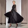 Preto vintage chá comprimento mãe da noiva vestidos 3/4 mangas compridas jóia pescoço rendas mães vestido formal plus size vestidos de noite s