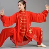 Vêtements ethniques Rouge 3 pièces Ensemble Costume de guerrier chinois Wushu Uniforme Outfit Wing Chun Costume traditionnel Tang Tai Chi TA2007