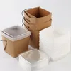 100 Pcs Disposable Fast Food Boxes Kraft Paper Lunch Box with Handle Dogget Packaging Snack Box Takeout Containers