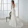 Vestidos de noiva de sereia longa boho praia luxuosa apliques de renda cristal