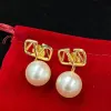 2023 Charm Gold-plated Brass Classic Brand Large Pearl Pendant Earrings. Wedding Party Favors Gift Aretes Designer Jewelry valentino