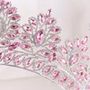 Tiara de cristal rosa de lujo, corona elegante, Tiara de princesa, accesorios para el cabello para fiesta de cumpleaños y boda, joyería