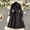 Autumn Winter Women Clothing Fashion Runway Trench Coats Notched Long Sleeve Diamond Buttons Vintage Elegant Ladies Coats Overcoat 2024