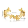 Bracciale rigido placcato oro 18 carati a forma di farfalla irregolare con braccialetti regolabili in acciaio inossidabile cavo a foglia per donna