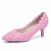 Vestido sapatos de 2 polegadas de gatinho de gatinho vestido de menina branca rosa renda flor festa baile de casamento sapatos de noiva bombas de dama de honra