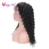Yuyongtai Brazilian Deep Wave Lace Front Human Hair Wigs For Women PrePlucked Remy 150 Density Medium Ratio HD Frontal Wig