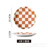 Placas criativas impressão cerâmica xadrez padrão de alto valor restaurante casa ocidental placa rasa cozimento pratos