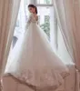 Mädchenkleider Blumenkleid Weiß Flauschiger Tüllschwanz Langärmelig Mit Blumenaufklebern Hochzeit Kind Kommunion Geburtstagsfeier