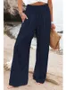 Women's Pants Capris Spring Summer Cotton Linen Style Women Loose Long Trousers Leisure Solid High Waist Ruched Beach Wide Leg Pants with Pocket 230404
