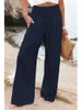 Pantaloni da donna Capris Primavera Estate Cotone Lino Stile Donna Pantaloni lunghi larghi Per il tempo libero Pantaloni a gamba larga da spiaggia arricciati a vita alta con tasca 230404