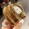 Designer costoso Cintura in acciaio di alta qualità moda creativa Orologio con cintura in acciaio a due anelli con serpentina Orologio da donna con personalità di produttori di diamanti pieni