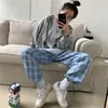 Pantalons pour femmes Bleu Ciel Plaid Femmes Été Harajuku Cool Mori Girl High Street Harem Pantalon Mode Casual Hip Hop