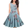 Повседневные платья элегантные 50-х годов Retro одежда Pinup Летнее цветочное платье O-образное рукавочное рука
