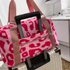 Pink Leopard duffle bag Large Capacity Folding Travel Luggage bag Leopard Tote Handbag Women Sports Fitness Gym Yoga Storage purse