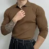 Polos para hombre tendencia de otoño e invierno camiseta Polo de punto a rayas simples camisa de manga larga de moda negra para hombres