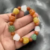 Strand Three-Color Xinjiang Jinsi Jade Bead Bracelet