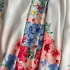 Grundläggande avslappnade kvinnliga klänningar Fashion Runway Designer Flower Dress Women's Long Sleeve Stand Collar Single Breasted Floral Print Belt Boho Maxi Party Vestidos 2024