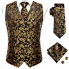 Men's Vests Hi-Tie Black Gold Floral Silk Dress Vest Set For Men Dark Blue Jacquard Men's Suit Vest Male Waistcoat For Wedding Formal Jacket 230404