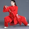 Etniska kläder Red Tai Chi Uniform Kungfu Martial Arts Suit Chinese Brodered Wushu Costume Outfit FF3739