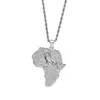 Hip Hop Mannen Rapper diamanten hanger ketting glanzende Leeuw Afrika kaart hanger micro-inzet zirkoon sieraden nachtclub accessoire Trui Sleutelbeen touw ketting 1956