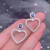 Boucles d'oreilles à tige romantique coeur pêche naturel bleu saphir pierres précieuses S925 argent fille femmes fête cadeau bijoux