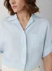 Bluzki damskie lniane pionowa koszula w paski luźne kołnierz krótkie damki z pojedynczy piersi kieszonkowy kołnierzyk elegancki top bluzki
