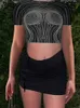 Damen T-Shirts Mode gedruckt Bodycon Short 2023 Sommer Frauen Sexy O Hals Langarm Crop Tops Chic Streetwear Damen Pullover