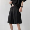 Shorts masculinos verão preto terno homens moda social mens vestido coreano solto reto gelo seda escritório formal