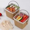100 Pcs Disposable Fast Food Boxes Kraft Paper Lunch Box with Handle Dogget Packaging Snack Box Takeout Containers