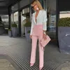 CH08 Blazer pantalon costume femmes deux pièces ensembles blanc rose bleu ciel épissage couleur un bouton bureau pantalon pantalon ensemble costumes formels