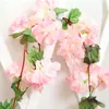 Decorative Flowers & Wreaths 2.2M 18 Flower Head Silk Artificial Cherry Blossom Rose Vine Wall Hanging Wedding Decor Rattan Fake Plant Leaf