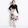 Retro kwiatowy projektantka midi sukienka Kobieta Patchwork Długie rękawie szczupły wakacje luźne duże sukienki na imprezę z paskiem 2023 Wiosna jesienna aksamitna szaleństwa na wybiegu