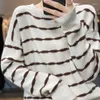 Pulls pour femmes Automne / Hiver Col rond Brillant Soie Stripe Pull en laine pure pour femmes lâche et mince pull en tricot de cachemire