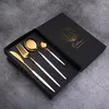 Mode roestvrij staal Golden Cursery Flatlery Black Luxury Dinware Kitchen Mirror Polishing Fork Lepels Knives Set 4pcs