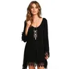 Casual Dresses Ladies's Irregular Tassel Dress Ladies Plus Size Black Chiffon Long Sleeve Loose Mini Party Swing