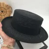 Sombreros de ala ancha Sombrero de paja elegante francés Sombrero de copa plana Estrella de la moda femenina con un pequeño Ins Sun Tang YinWide