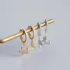 أقراط طوق الذهب الفضي الجنيه الاسترليني S925 Small Pave Diamond Butterfly Charm Drop Bolt Huggies for Women Girl Party Jewelry Gift
