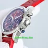 GF Watches 42MM A25310241K1X1 Top Time Chevrolet Corvette Stainless Steel ETA7750 Autoamtic Chronograph Mens Watch Red Dial Leather Strap Gents Wristwatches