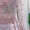 パーティードレスエレガントなピンクの長袖女性のためのウェディングアラビア語のガウンオーバースカートイスラム教徒のフォーマルプロム在庫