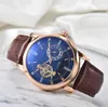 orologi da uomo di marca orologi di lusso meccanici automatici con retro trasparente e cinturino in pelle Orologi da polso con movimento a fasi lunari con diamanti daydate