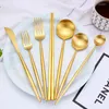 Dinnerware Sets Gold Cutlery 18/10 Stainless Steel Forks Knives Spoons Dinner Set Fork Spoon Knife Chopsticks Drop