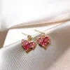 Fashion Hearts Hanging Pink Crystals Stud Earrings for Women Party Trend Piercing Ear Jewelry Friends Gift