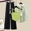 Women's Two Piece Pants Cross Sling Vest Sunscreen Chiffon Shirt Casual Wide Leg 3pcs Elegant Women Set Summer Sports Clothing Outfits