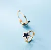Hoopörhängen Huggie 925 Sterling Silver Black Star Square Small Golden Jewelry A1982