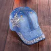 Elmas gömülü beyzbol kapakları Koreli tarzı kadınlar yaz güneş şapkası denim mektupları rhinestone zirveye çıkmış kapak snapback hip-hop şapka