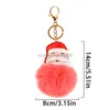 Mignon pompon de noël porte-clés en cuir PU père noël fausse fourrure boule pendentif porte-clés sac voiture porte-clés titulaire noël nouvel an cadeau