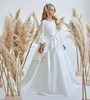 Robes de fille blanc fleur noeud à manches longues Mariage anniversaire Robe de bal bal jeune demoiselle d'honneur Robe de soirée Robe Fille Mariage